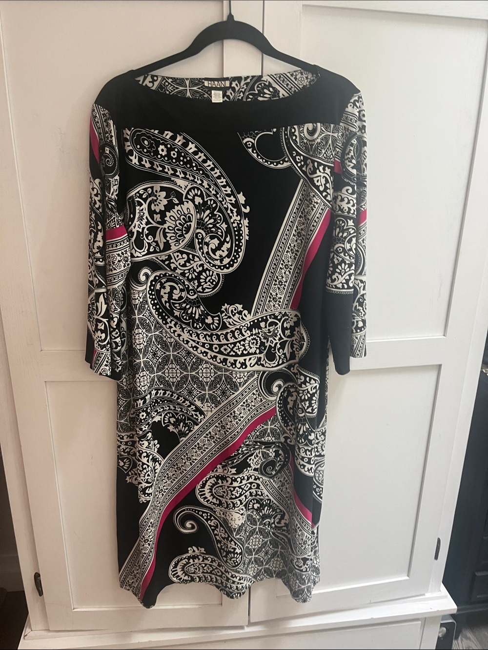 Haani Black Paisley Shift Dress with Pink Accents